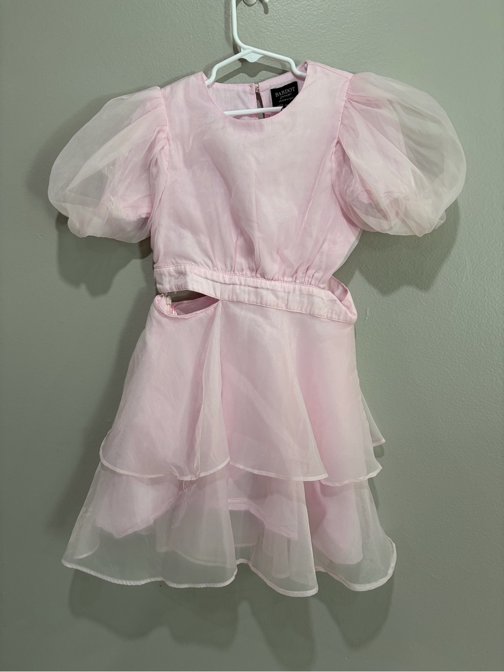 Bardot Pink Puff-Sleeve Tulle Layered cutout Kids Dress